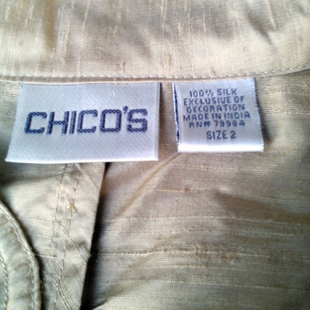 Beaded Gold 100% Silk Chico's Mandarin Embroidered Beaded  Kimono Blazer Jacket - Picture 5 of 8